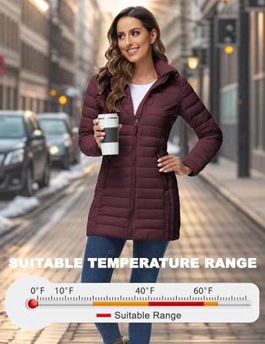 ROYAL MATRIX Women's Packable Puffer Jacket with Hood, Lightweight Quilted Travel Long Puffer Coat with Pockets4