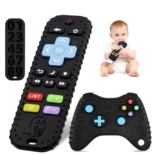 Mordedor Bebe 3 Pcs, Juguetes de Silicona para La Dentición, Mando a Distancia control remoto para la dentición con Cuerda anti-perdida, juguetes para recién nacidos, regalos para bebés de 6 a 12 mese
