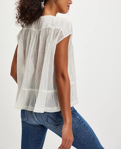 Women’s Tie Front Ruffle Boho Tops Flowy Sheer Short Sleeve Lace Blouse Y2k Embroidered Babydoll Button Down Shirts4