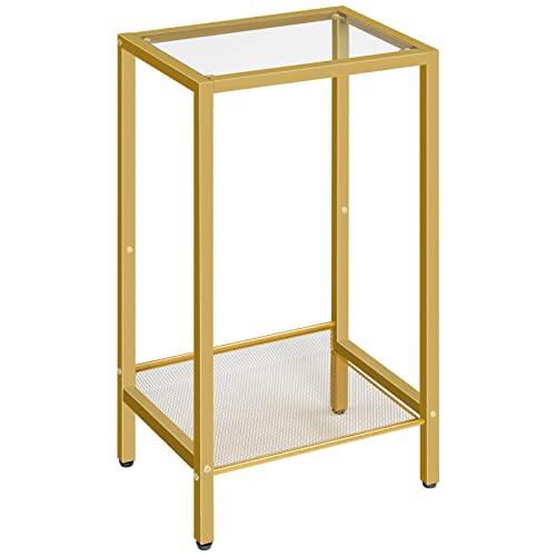 HOOBRO Beistelltisch Hoch, Telefontisch mit Verstellbarer Netzablage, Schmaler Nachttisch, Sofatisch, 37 x 27 x 72,5 cm, für Büroflur, Wohnzimmer, Industrie-Design, Gold EGD03DH01