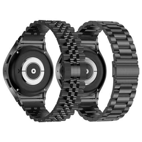 iiteeology for Samsung Galaxy Watch 6 Band Classic 47mm 43mm 44mm 40mm, No Gap Stainless Steel Band for Samsung Galaxy Watch 6/Galaxy Watch 5/5 Pro/Galaxy Watch 4 Men - Black & Black