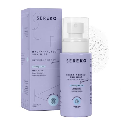 Sereko Hydra-Protect Face Sunscreen Spray SPF 50 PA++++ | Invisible, Non-Greasy, 24-Hour Hydration & Cooling | UVA, UVB & Blue Light Protection | All Skin Types for Women & Men - 100ml