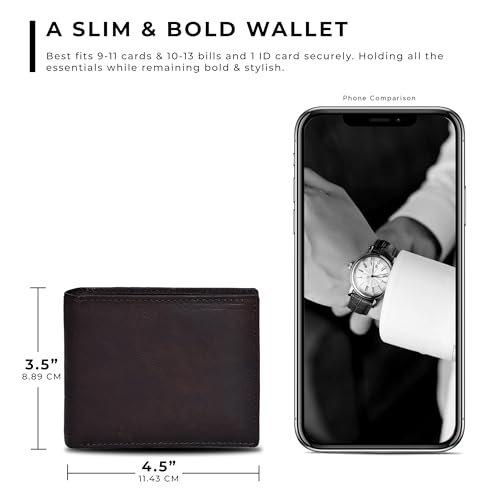 Image of Oak Leathers Leather Wallet for Men - RFID Bifold Wallets with 9 Credit Cards 1 ID Window Slim Minimalist Front Pocket Gift For Men