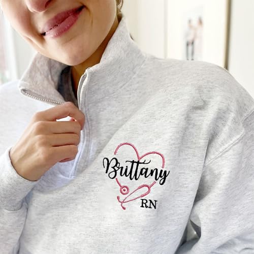 NANI Personalized Nurse Quater Zip Embroidered Sweatshirt, Custom RN CNA ICU MSN, Graduation For Nurse4