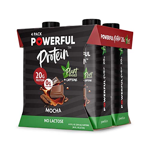 Powerful Nutrition, Plant Based Protein Shake, 20g Protein, Vegan Protein Shake, Dairy Free Protein Shakes, No Sugar Added, Best Plant Protein Shake, Non Dairy Protein Shake, Plant Protein, Mocha, Pack of 4