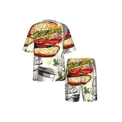 Ensemble pyjama homme imprimé hamburger manches courtes à poches - 5