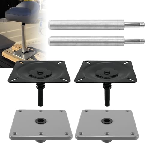 CWaveRow 2 PCS Boat Seat Pedestal Mount Kit with Lock-In 3/4" Pin Post 13" Seat Extension Pole and 7"x7" Marine Base Plate Aluminum Boat Seat Mounting Kit Compatible with Pontoon Bass Fishing Boats
