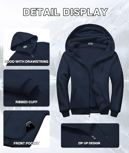 Image of V VALANCH Men Hoodies Zip Up Sherpa Lined Sweatshirts Heavyweight Thick Warm Fleece Winter Jacket