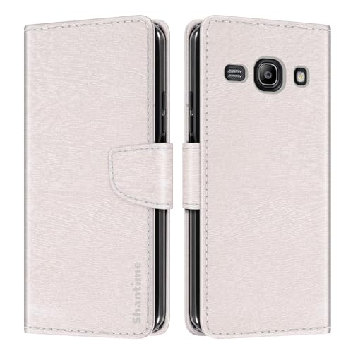 Shantime Étui Portefeuille Cuir Compatible avec Samsung Galaxy Core Plus, Housse Colorée Rabat avec Cartes, Fermeture Aimantée Protection Totale(Blanc)