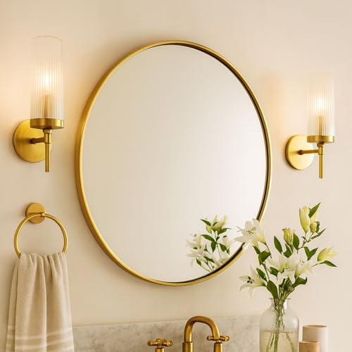 Image of TEHOME Round Gold 36 inch, Brushed Brass Gold Wall Mirror for Bathroom Vanity,Bedroom & Entryway