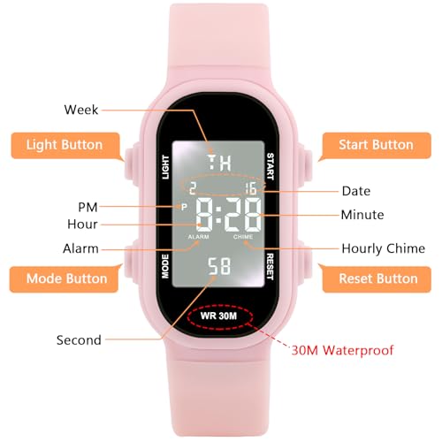 Image of Juboos Kid's Digital Watch for Boys and Girls, Waterproof LCD Digital Sports Kids Watch with 7 Color LED Lights, Stopwatch, Alarm