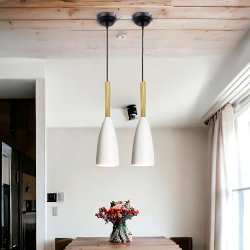 Image of GreyWings Modern Cone White Aluminium Hanging Pendant Light Cord, Antique Decor,Bulb not Included, Pack of 2