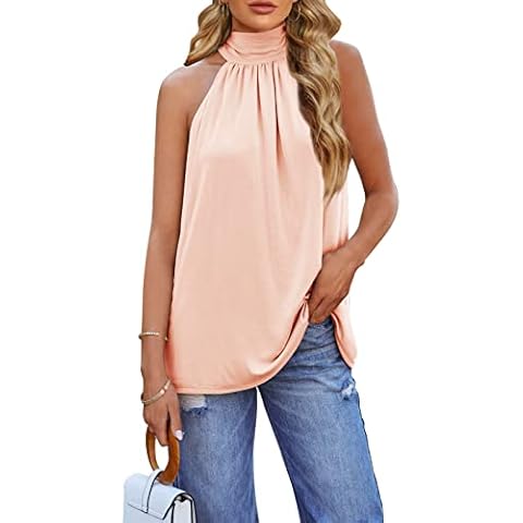 Ermonn Women Summer Sleeveless Halter Neck Tank Tops Casual Basic Tee Shirts Tunic Cami Blouse Nude XX-Large Cover