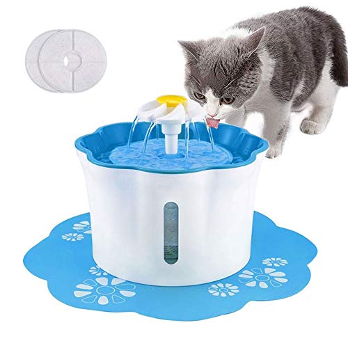 Shinea Cat Water Fountain, 2.6L Automatic Cat Drinking Water Fountain Dog Water Dispenser Pet Fountain with 2 Replacement Filters 1 Silicone Mat for Cats Dogs and Other Animals
