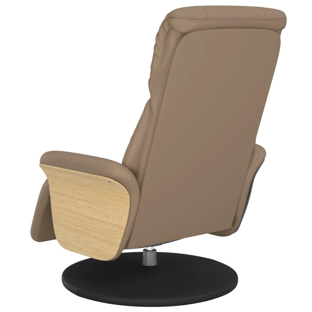Fotel relaksacyjny z podnóżkiem, kolor brązowy cappuccino, sztuczna skóra, obrotowy, regulowany, z funkcją leżenia, ergonomiczny, wygodny, do salonu, biura, kącika do czytania, kominka