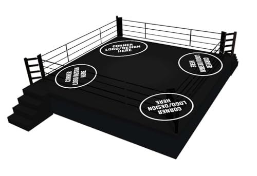 Custom Boxing Ring Canvas Cover – Heavy-Duty Non-Slip Fabric with Grommets, Reinforced Edges, and Hook-and-Loop Fasteners – Logo Printed for Training & Competition (Black, 16X16 Ft)