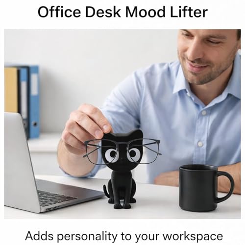 Image of Black Cat Spectacle Holder, Handcrafted Eyeglass for Desk Organization, Unique Showpiece Glass Stand & Wooden Stand Alternative, Single Piece Home Decor Accessory, Glasses Holder Gift Under 200