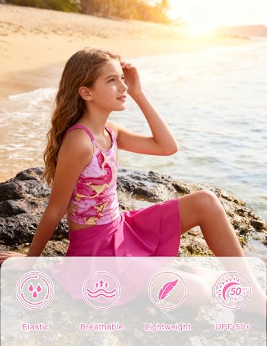 Image of ALISISTER Girls Tankini Swimsuit Two Piece Bathing Suits Summer Beach Swimwear with Shorts for 7-12 Years
