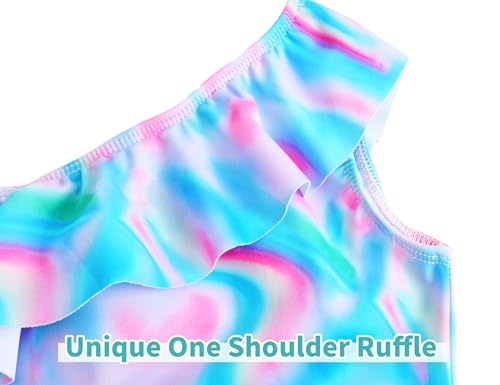 Image of Snowheart Girls Swimsuit Adjustable Shoulder Strap UPF50+ One-Shoulder Ruffle Bathing Suit 3-12T
