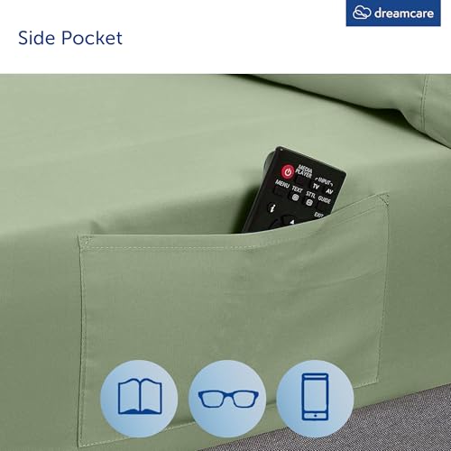 Image of DREAMCARE California King Sheet Sets - 4 pcs Breathable Cooling Sheets - up to 15 inch Deep California King Sheets with Side Pockets - Extra Soft 100% Brushed Hypoallergenic Hotel Luxury - Mineral Blue