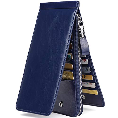 Women's Genuine Leather Credit Card Holder RFID Long Zipper Purse Wallet