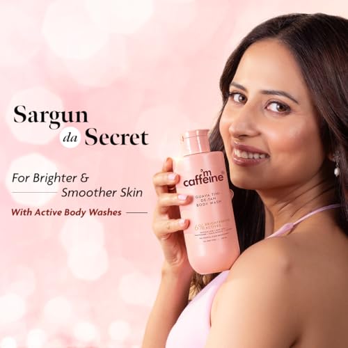 Image of mCaffeine 1% Glycolic Acid Detan Body Wash 300ml | 2% Niacinamide, 3% Kojic Acid-Glutathione | Bodywash for Women & Men| Brightens, Hydrates, Reduces Dark Spots & Evens Tone | Guava Shower Gel for Dry Skin