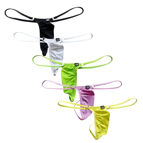 Gogobear Mens Spaghetti Strap Ice Silk Thongs Low Rise Solid Color G-string Bikini Briefs Underwear