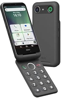 Doro - Aurora A20 Flip Smartphone - Senior Mobile Phone - Easy to Use - Assistance Button with GPS Location - Hearing Aid Compatible - USB Cable Included - Graphite