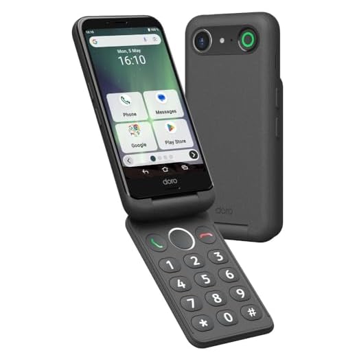 Doro - Aurora A20 Flip Smartphone - Seniorentelefon - Einfach zu bedienen - Hilfetaste mit GPS-Ortung - Hörgerätekompatibel - USB-Kabel im Lieferumfang - Weiß