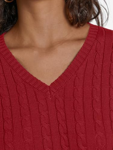 Image of LILLUSORY Women's Cable Knit V Neck Lightweight Soft Pullover Sweaters
