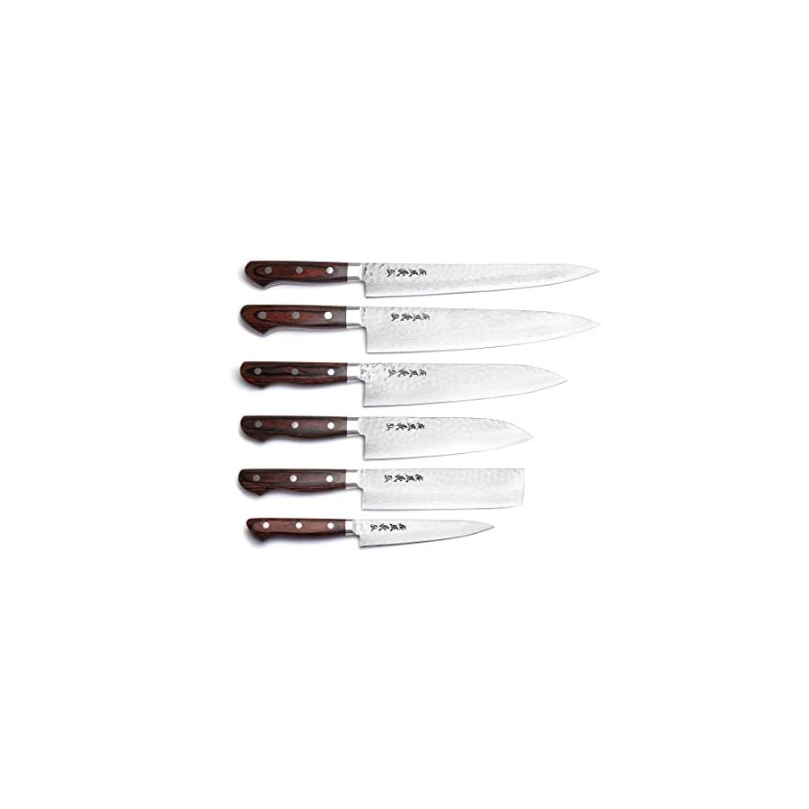 Yoshihiro-VG10-16-Layer-Hammered-Damascus-Stainless-Steel-Chef-Knife-6pc-Set-Made-in-Japan Yoshihiro VG10 16 Layer Hammered Damascus Stainless Steel Chef Knife 6pc Set - Made in Japan