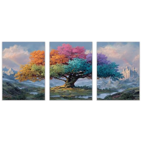 TODOAA 3 Piezas Cuadros Decoracion Salon Modernos Árbol de flores vintage Naturaleza Cuadro,Dormitorios Comedor Oficina Pasillo Cocina Y Baño Decoracion（naranja-60x80cmx3 Sin marco