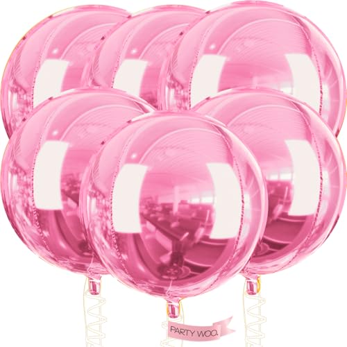 Image of PartyWoo Pearl Pink Foil Balloons 6pcs Large Round Giant Jumbo 4D Balloons | 32 Inch for Baby Shower Birthday Gender Reveal Tea Princess Bridal Shower Wedding Graduation Girl Party Decorations