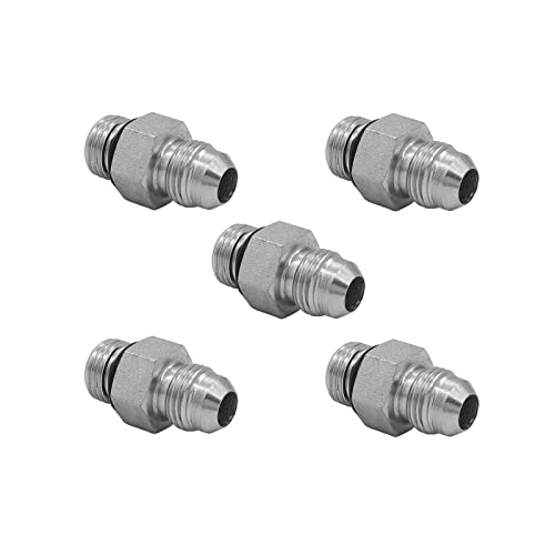 Image of (5-PACK) 6400-02-02-O Hydraulic Hose Adapter Fitting 1 /8 inch Male JIC 37 Flare (5 /16-24 UNF) x 1 /8 inch Male O-Ring Boss (5 /16-24 UNF) SAE Straight Pipe Joints Connector Carbon Steel