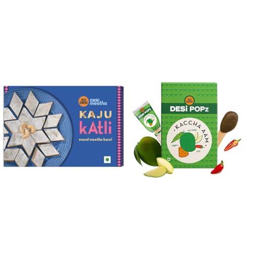 Image of GO DESi Classic Kaju Katli 200 grams & Kaccha Aam Popz 40 Pieces Combo
