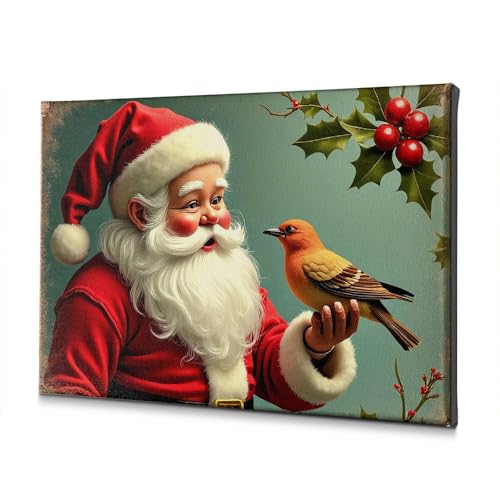 Toile salon Père Noël à l'oiseau pour une décoration murale chaleureuse