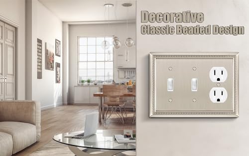 Image of Sunken Pearls Heavy Duty Decorative Wall Plate Switch Plate Outlet Cover (Double Toggle /Single Duplex, Satin Nickel)