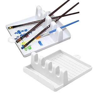 2 Packs Paint Brush Holder Paint Brush Stand Rest with 5 Slots Watercolor Oil Acrylic Painting