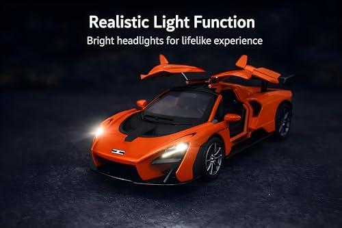 Image of 1:32 Scale Mc-Laren Model Super Car - Exclusive Alloy Metal Pullback Toy with Openable Doors, Lights, and Music for Kids (Orange)