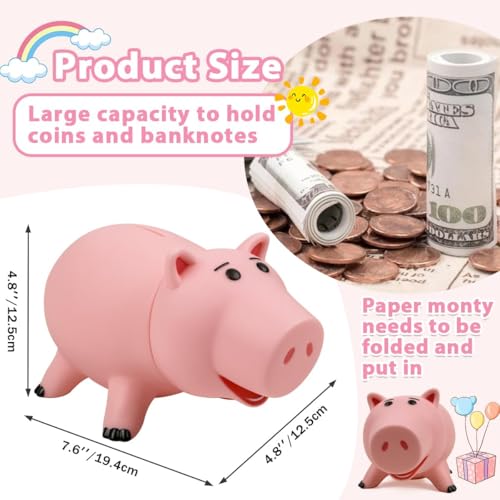 Image of PHOCAS Hamm Piggy Bank Unbreakable Cute Pink Pig Money Bank Plastic Saving Coin Bank for Kids Christmas Birthday Gift