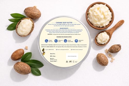 Image of CARAWAY 100% Raw Shea Butter Organic Body Cream for Dry to Very Dry Skin | Long Lasting Moisturizer | Non-Sticky All Season Formula | 100 g