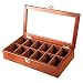 YF-Watch Boxes Große Uhrenbox für Herren - Uhren mit 12 Slots, Aufbewahrungsbox für hölzerne Uhrenvitrinen mit Glasplatte, abschließbare Metallschnalle, Sammlungsboxen in Braun