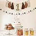 Baby First Birthday Party Decorations Brown High Chair Banner 1st Crown Cake Topper With Pom Pom Garland 1st Birthday Decor