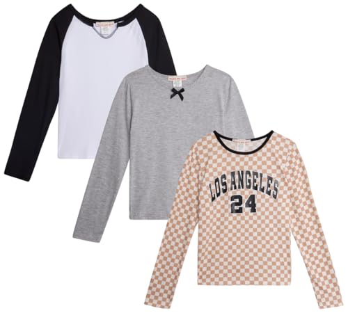 Image of that's my girl Girls Long Sleeve Shirts - 3 Pack Graphic Crewneck Girl Tops Long Sleeve Shirts for Girls: Made in USA (7-12)