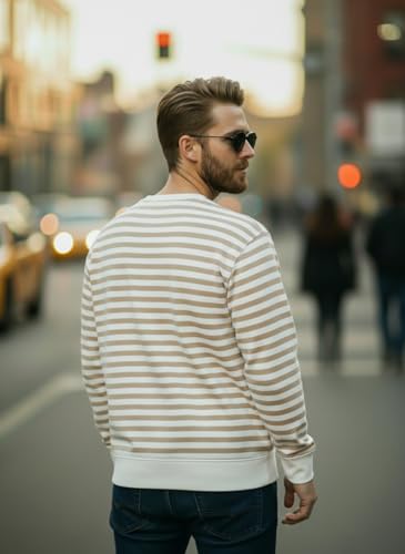 Image of Mack Jonney Men's Black Cotton Full Sleeve T-Shirt | Soft Breathable Casual Wear | Stylish Striped Round Neck Tshirt-JMAK-107