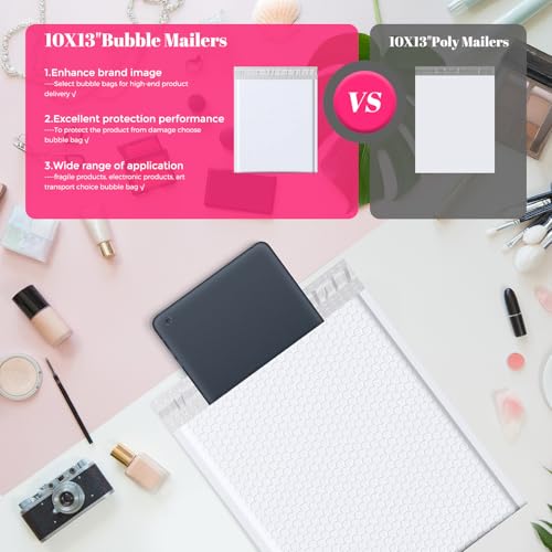 Image of METRONIC Bubble Mailers 10x13 inch Padded Envelopes White 40 Pack Waterproof | Poly Shipping Bags for Clothing,Self Seal Cushioning,Mailing Pouches for Shipping Books,Jewelry,Makeup Supplies,#000
