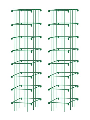 Gardener’s Supply Company Extra Tall Heavy-Guage Square Tomato Cages | Easy Fold Plant Supports & Vegetable Garden Stakes | 14.25' x 14.25' x 65' - Green (Set of 2)