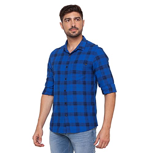 Image of Spykar Men's Regular Fit Raised Collar Full Sleeve Checked Casual Shirts