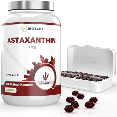Astaxanthin 8 mg | 200 Softgel Kapseln | Vegan | mit Vitamin E | inclusive Pillenbox | hohe Bioverfügbarkeit| Haematococcus Pluvialis | Super-Antioxidans | 6-7 Monatsvorrat Astaxanthin 8 mg | 200 Softgel Kapseln | Vegan | mit Vitamin E | inclusive Pillenbox | hohe Bioverfügbarkeit| Haematococcus Pluvialis | Super-Antioxidans | 6-7 Monatsvorrat