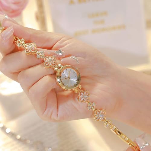 Elegant Vintage Gold Ladies Watch with Four Leaf Clover Bracelet - Waterproof Quartz Timepiece for Special Occasions - Image 2